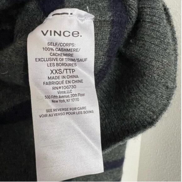 Vince Breton Stripe Turtleneck Cashmere Sweater In Heather Moss/ Coastal - Picture 7 of 12